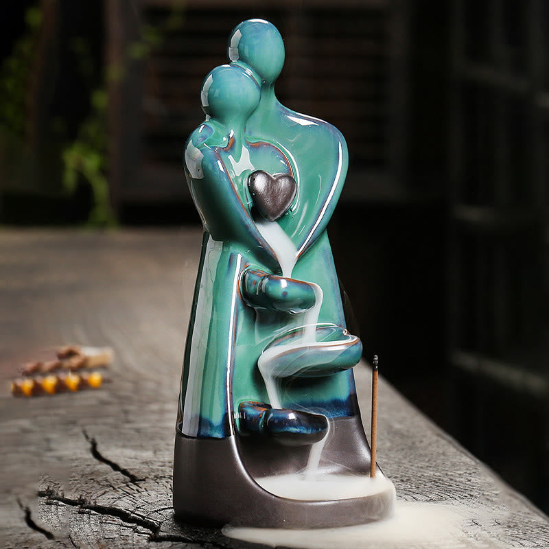 Nimara Ritual Lovers Couple Embrace Love Ceramic Backflow Smoke Fountain Healing Incense Burner Decoration