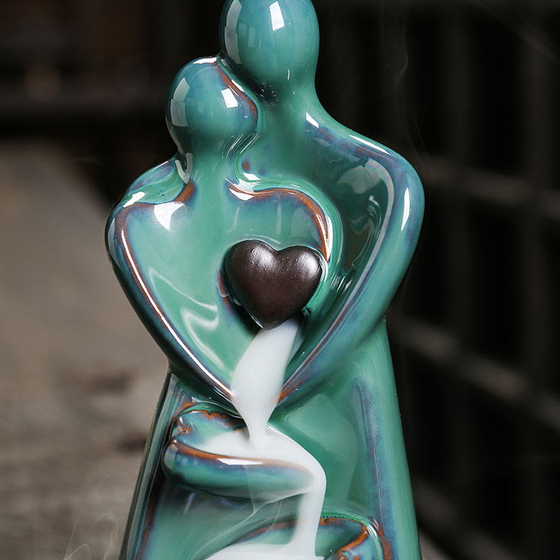 Nimara Ritual Lovers Couple Embrace Love Ceramic Backflow Smoke Fountain Healing Incense Burner Decoration
