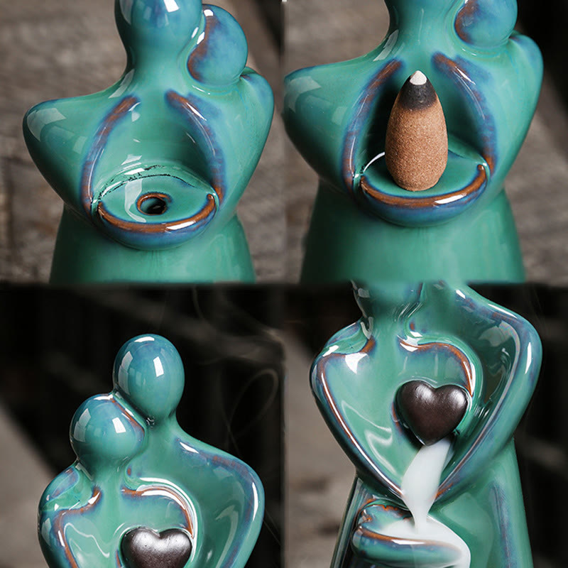Nimara Ritual Lovers Couple Embrace Love Ceramic Backflow Smoke Fountain Healing Incense Burner Decoration