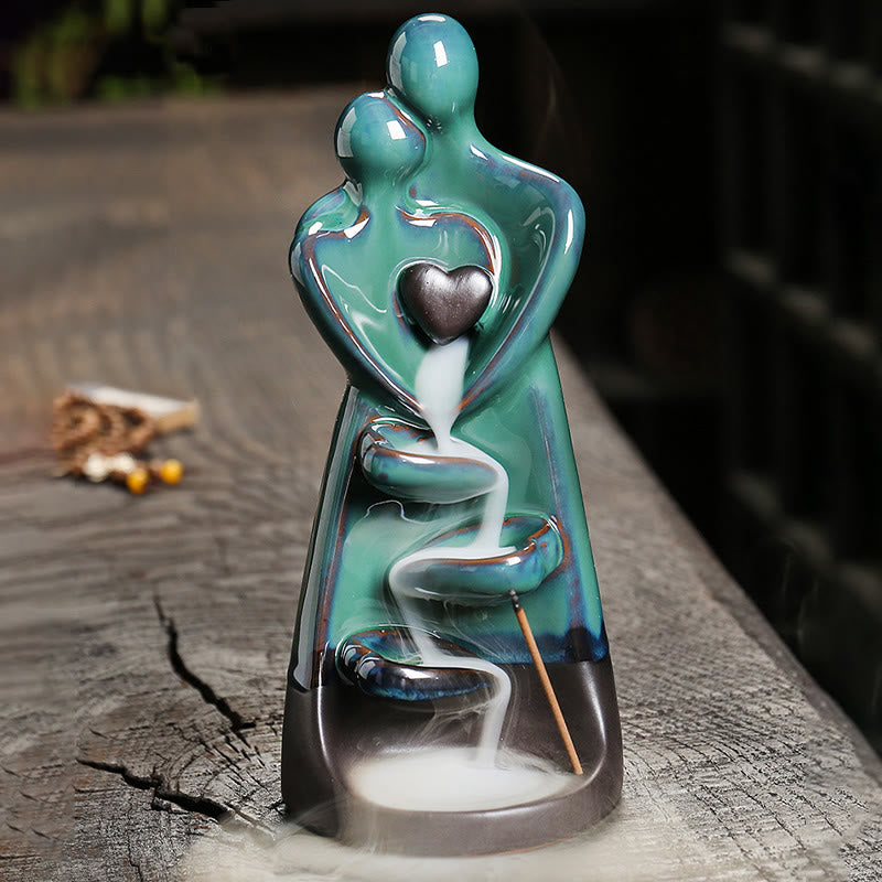 Nimara Ritual Lovers Couple Embrace Love Ceramic Backflow Smoke Fountain Healing Incense Burner Decoration