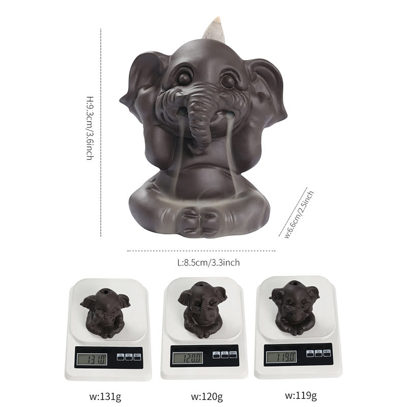 Nimara Ritual Cute Elephant Purple Clay Backflow Smoke Fountain Peace Healing Incense Burner Decoration