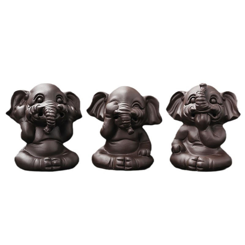 Nimara Ritual Cute Elephant Purple Clay Backflow Smoke Fountain Peace Healing Incense Burner Decoration