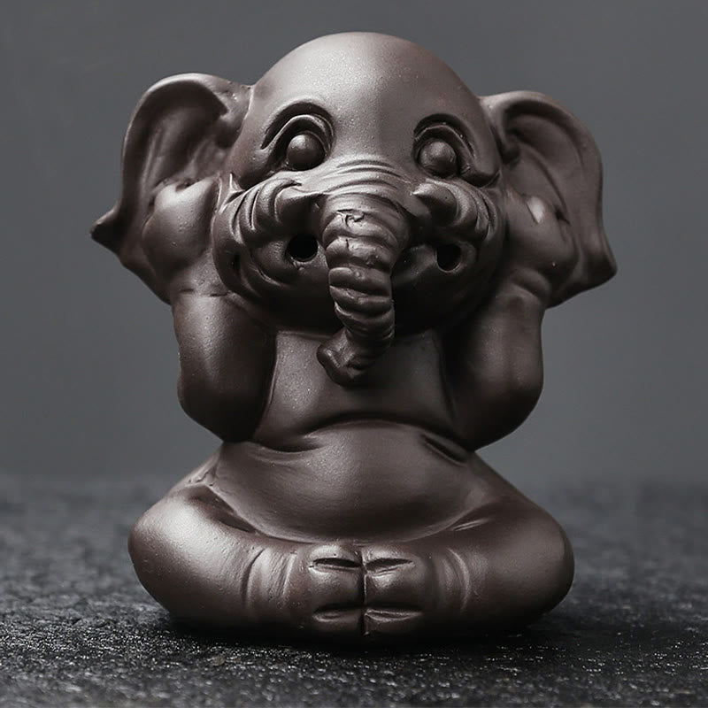Nimara Ritual Cute Elephant Purple Clay Backflow Smoke Fountain Peace Healing Incense Burner Decoration