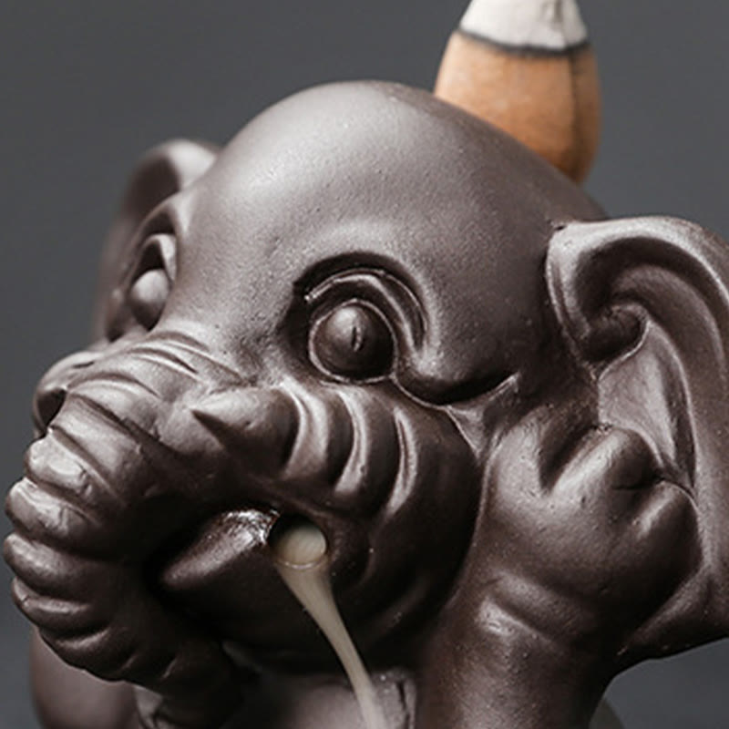 Nimara Ritual Cute Elephant Purple Clay Backflow Smoke Fountain Peace Healing Incense Burner Decoration