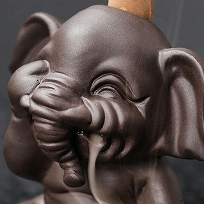 Nimara Ritual Cute Elephant Purple Clay Backflow Smoke Fountain Peace Healing Incense Burner Decoration