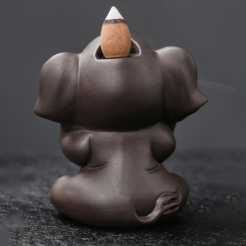 Nimara Ritual Cute Elephant Purple Clay Backflow Smoke Fountain Peace Healing Incense Burner Decoration