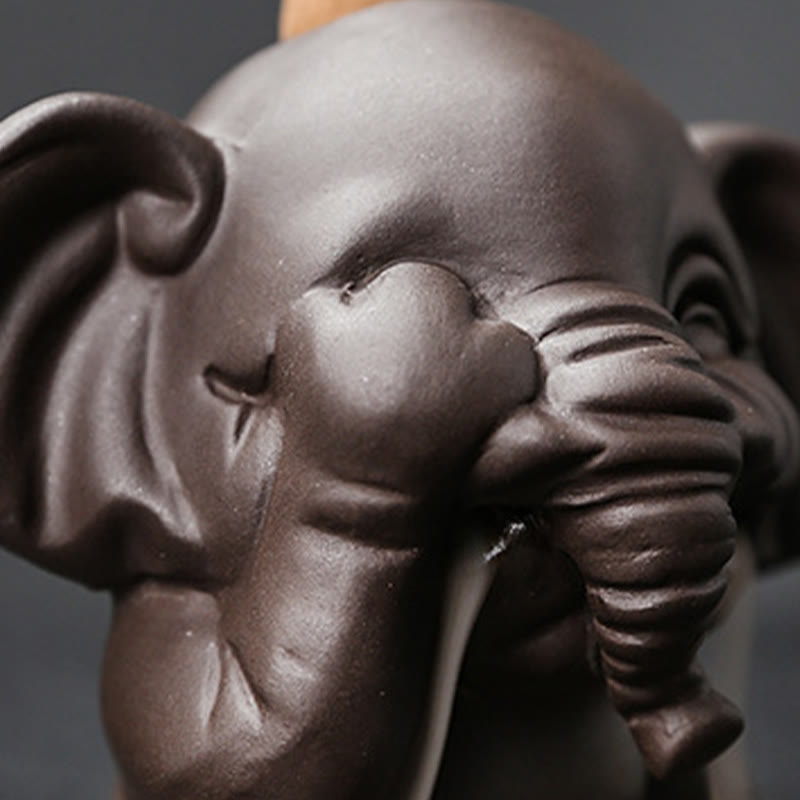 Nimara Ritual Cute Elephant Purple Clay Backflow Smoke Fountain Peace Healing Incense Burner Decoration