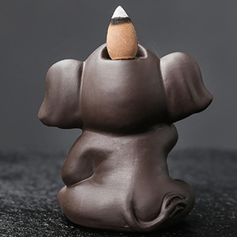Nimara Ritual Cute Elephant Purple Clay Backflow Smoke Fountain Peace Healing Incense Burner Decoration