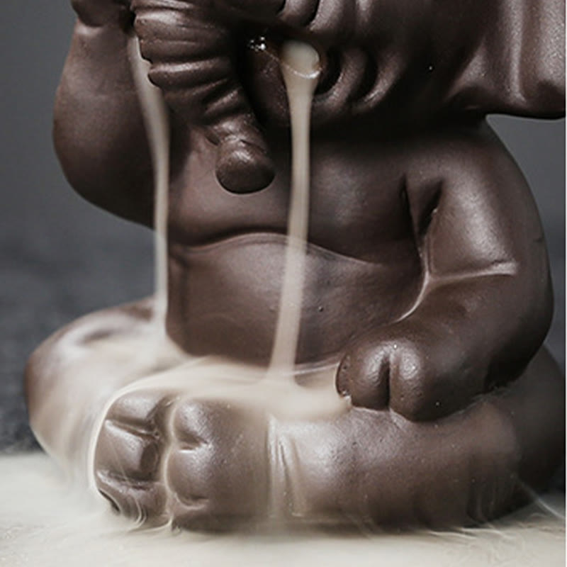 Nimara Ritual Cute Elephant Purple Clay Backflow Smoke Fountain Peace Healing Incense Burner Decoration