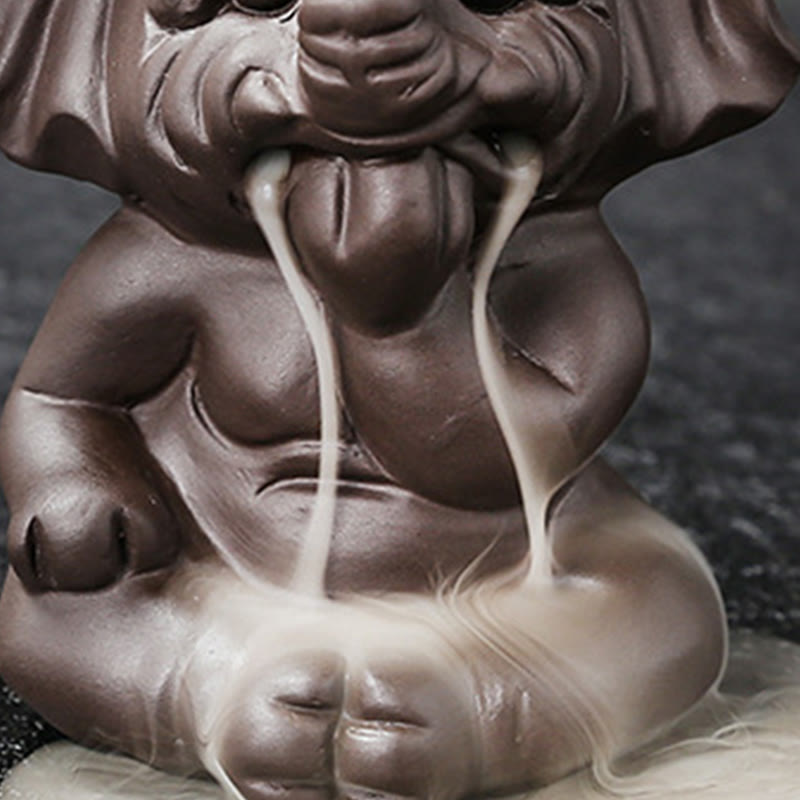 Nimara Ritual Cute Elephant Purple Clay Backflow Smoke Fountain Peace Healing Incense Burner Decoration