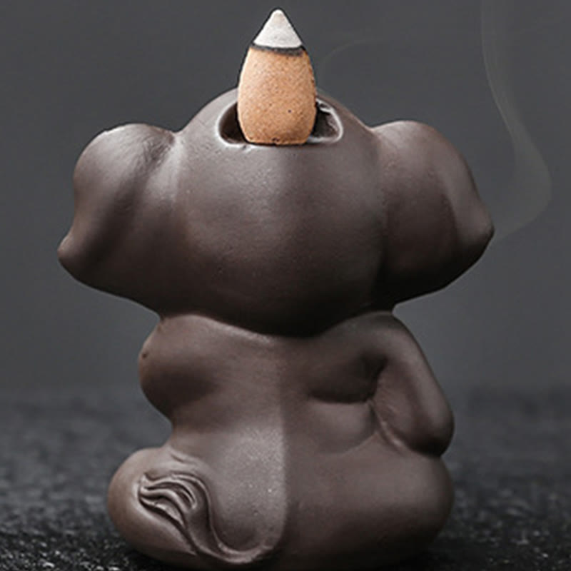 Nimara Ritual Cute Elephant Purple Clay Backflow Smoke Fountain Peace Healing Incense Burner Decoration