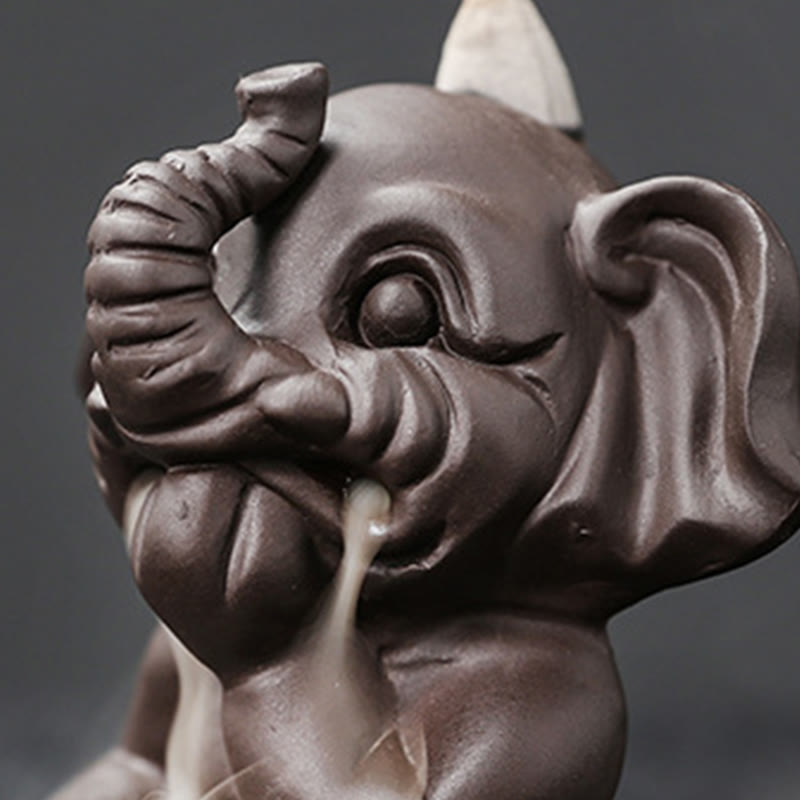Nimara Ritual Cute Elephant Purple Clay Backflow Smoke Fountain Peace Healing Incense Burner Decoration
