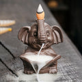 Nimara Ritual Little Elephant Holding Leaf Purple Clay Backflow Smoke Fountain Healing Incense Burner Decoration