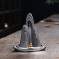 Nimara Ritual Little Monk Mountains Flowing Water Purple Clay Ceramic Healing Backflow Incense Burner Decoration