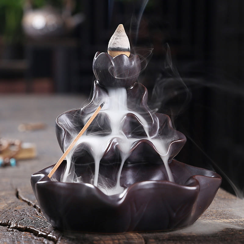 Nimara Ritual Lotus Leaf Koi Fish Ceramic Backflow Smoke Fountain Peace Incense Burner Decoration