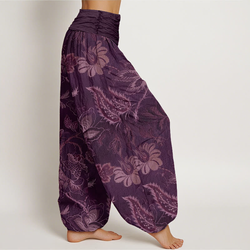 Nimara Ritual Cotton Casual Floral Leaves Women's Elastic Waist Harem Pants