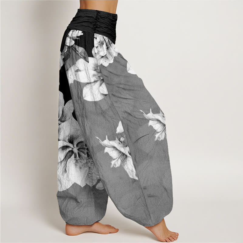 Nimara Ritual Cotton Camellia Pattern Women's Elastic Waist Harem Pants