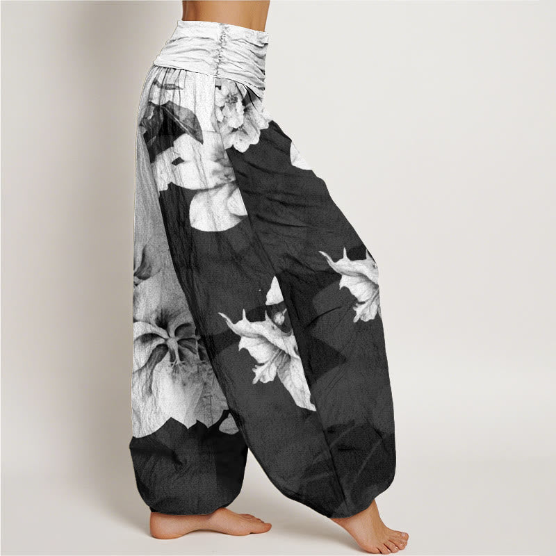 Nimara Ritual Cotton Camellia Pattern Women's Elastic Waist Harem Pants