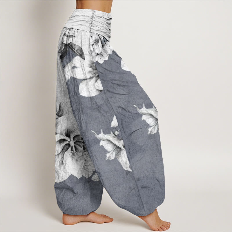 Nimara Ritual Cotton Camellia Pattern Women's Elastic Waist Harem Pants