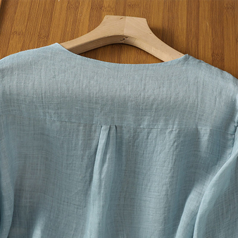 Nimara Ritual Casual Embroidery Single Breasted Button Polyester Half Sleeve Women's V-neck Shirt