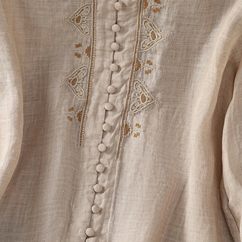Nimara Ritual Casual Embroidery Single Breasted Button Polyester Half Sleeve Women's V-neck Shirt