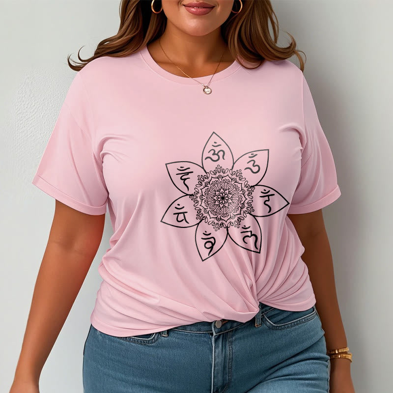 Nimara Ritual Mandala Om Mani Padme Hum Pattern Tee T-shirt