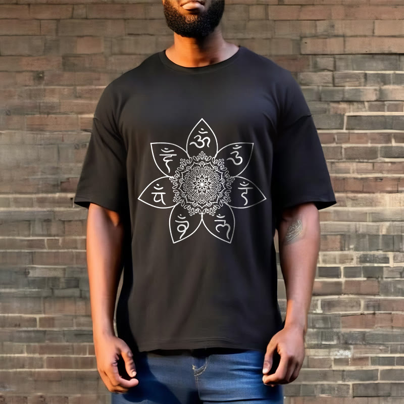 Nimara Ritual Mandala Om Mani Padme Hum Pattern Tee T-shirt