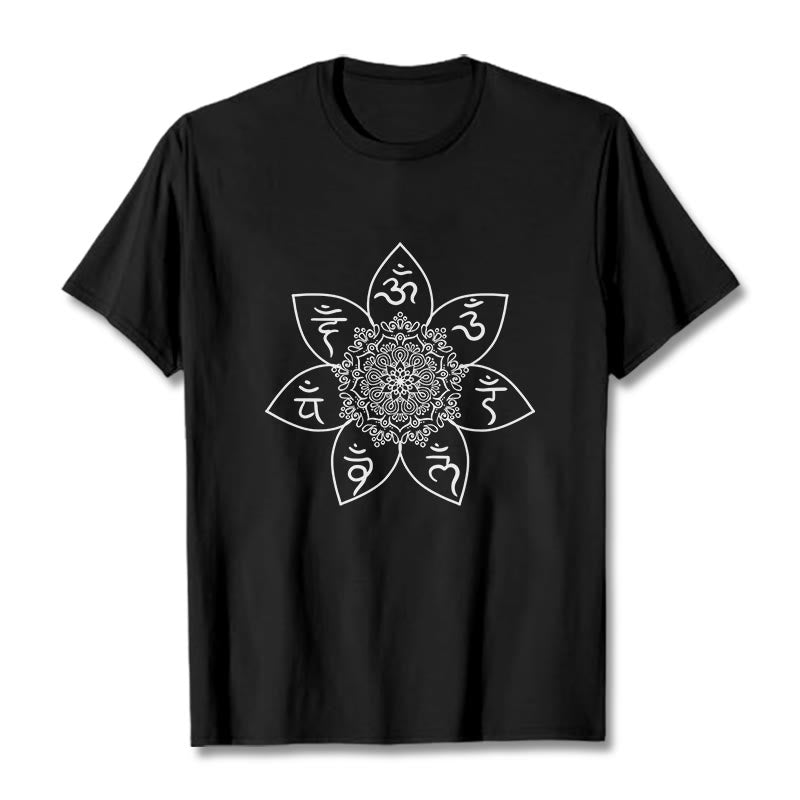 Nimara Ritual Mandala Om Mani Padme Hum Pattern Tee T-shirt