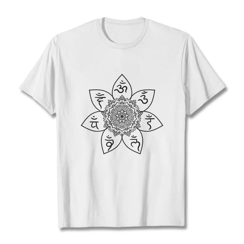 Nimara Ritual Mandala Om Mani Padme Hum Pattern Tee T-shirt