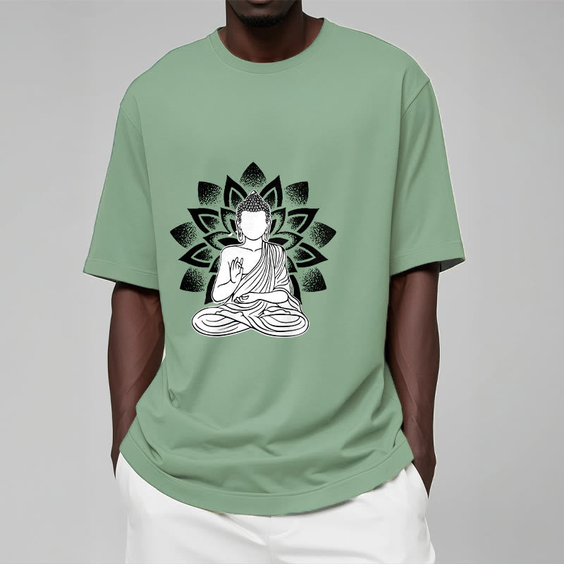 Nimara Ritual Seated Buddha Lotus Flower Pattern Tee T-shirt