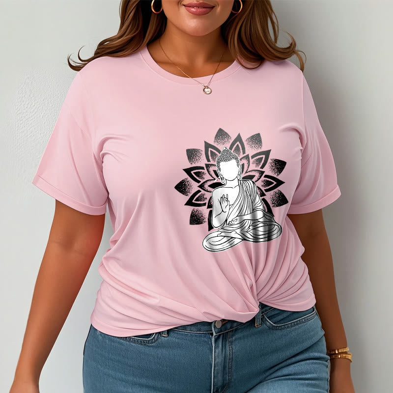 Nimara Ritual Seated Buddha Lotus Flower Pattern Tee T-shirt