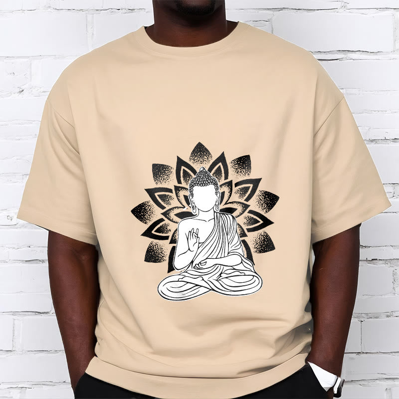 Nimara Ritual Seated Buddha Lotus Flower Pattern Tee T-shirt