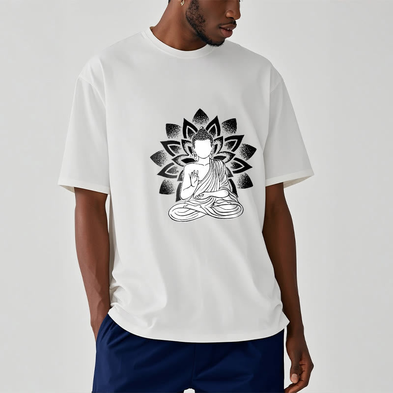 Nimara Ritual Seated Buddha Lotus Flower Pattern Tee T-shirt
