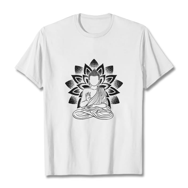 Nimara Ritual Seated Buddha Lotus Flower Pattern Tee T-shirt