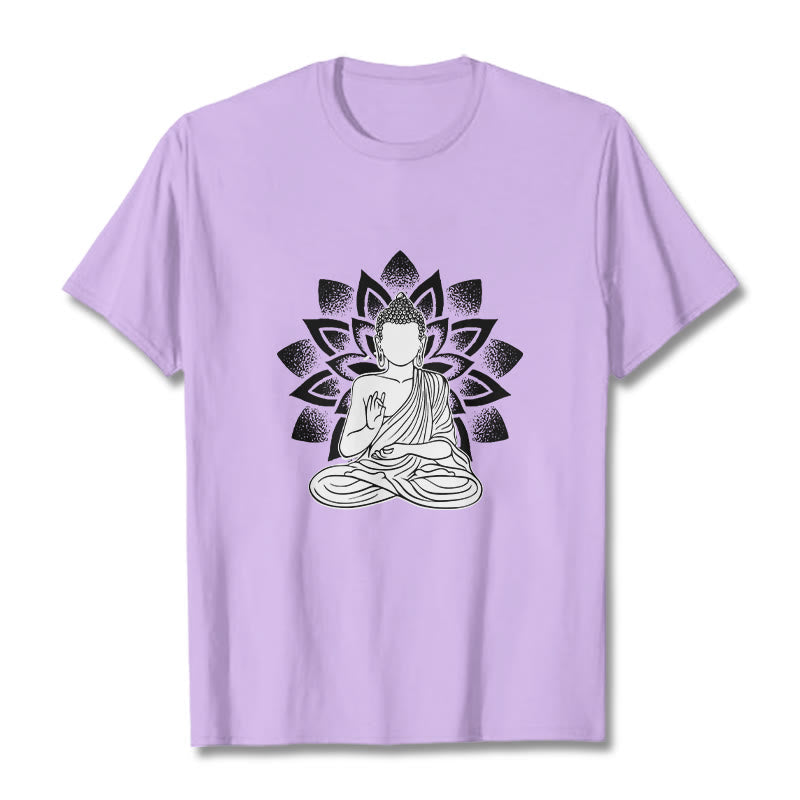 Nimara Ritual Seated Buddha Lotus Flower Pattern Tee T-shirt