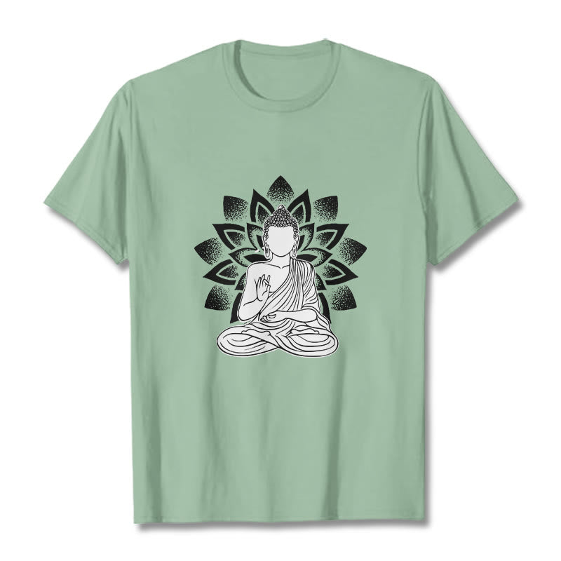 Nimara Ritual Seated Buddha Lotus Flower Pattern Tee T-shirt