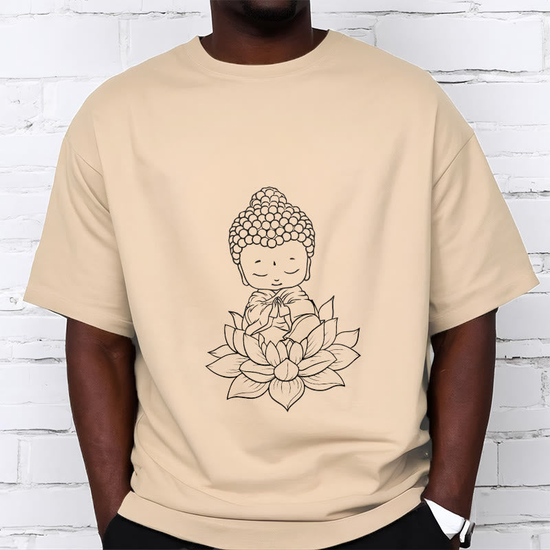 Nimara Ritual Peaceful Buddha Lotus Flower Pattern Tee T-shirt