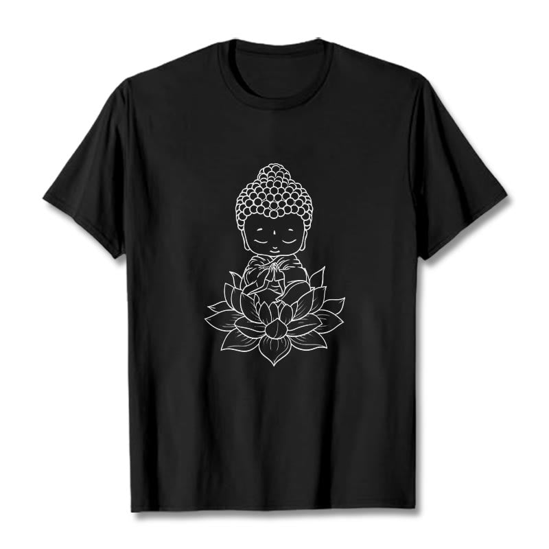 Nimara Ritual Peaceful Buddha Lotus Flower Pattern Tee T-shirt