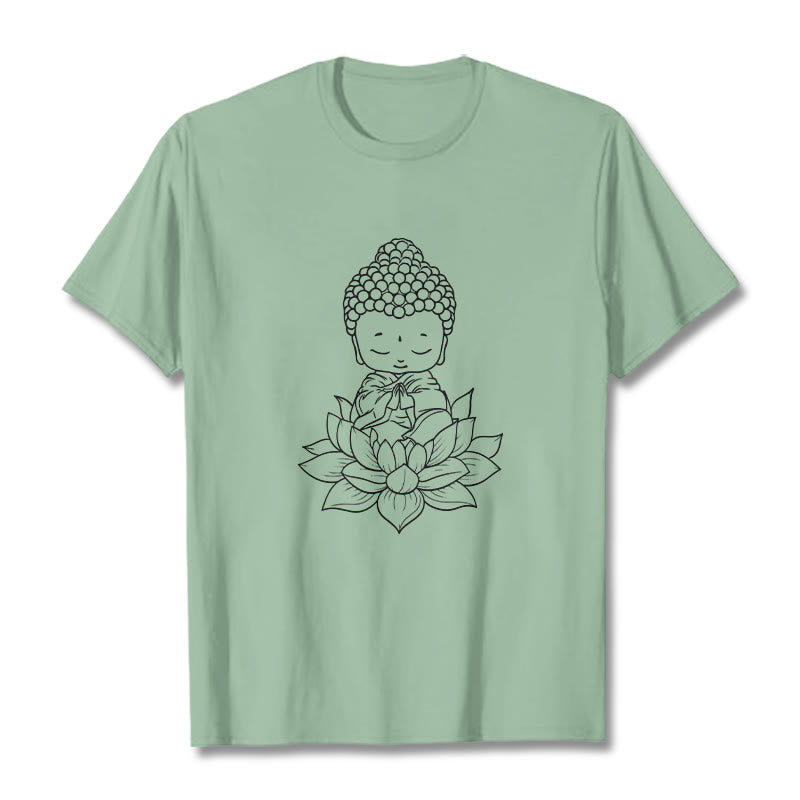 Nimara Ritual Peaceful Buddha Lotus Flower Pattern Tee T-shirt