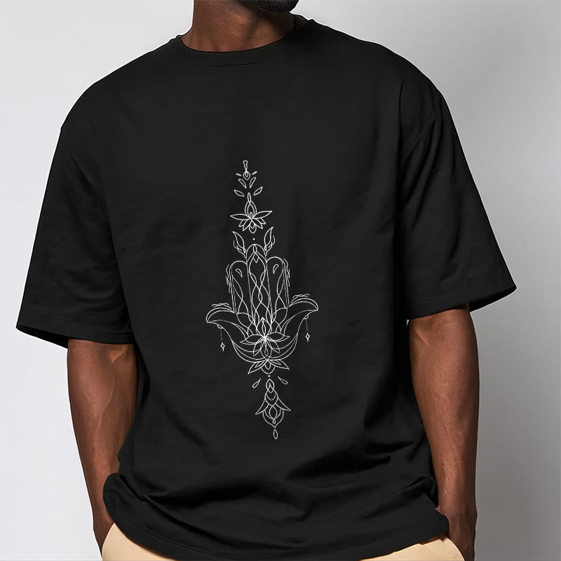 Nimara Ritual Hamsa Hand Lotus Flower Pattern Tee T-shirt
