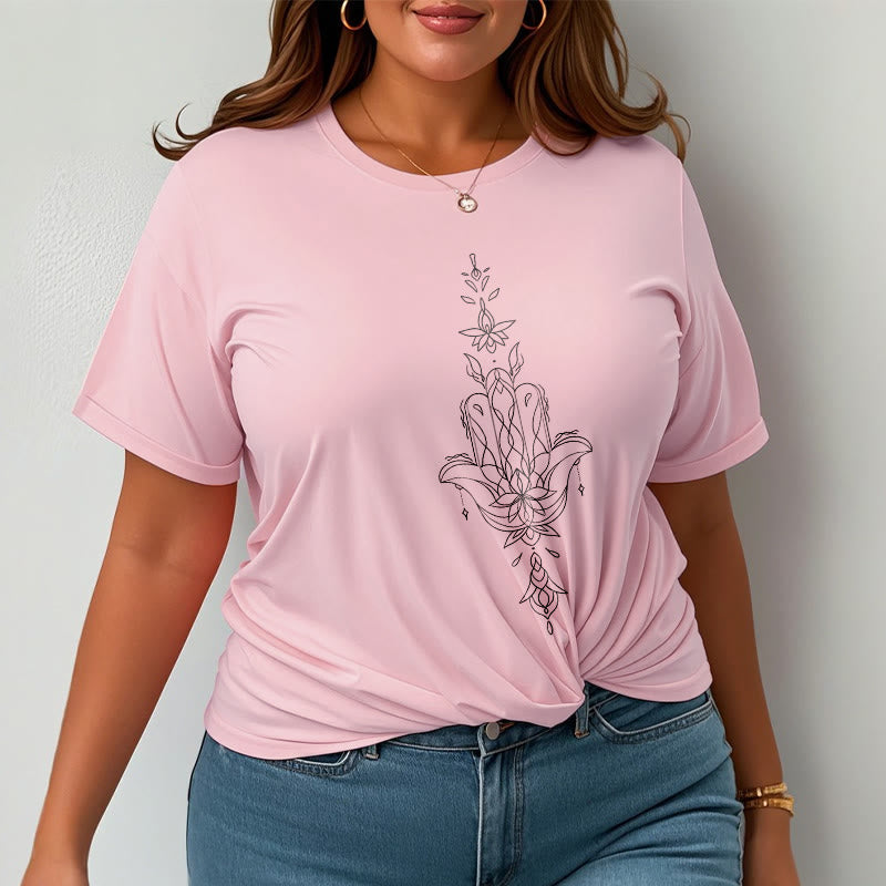 Nimara Ritual Hamsa Hand Lotus Flower Pattern Tee T-shirt