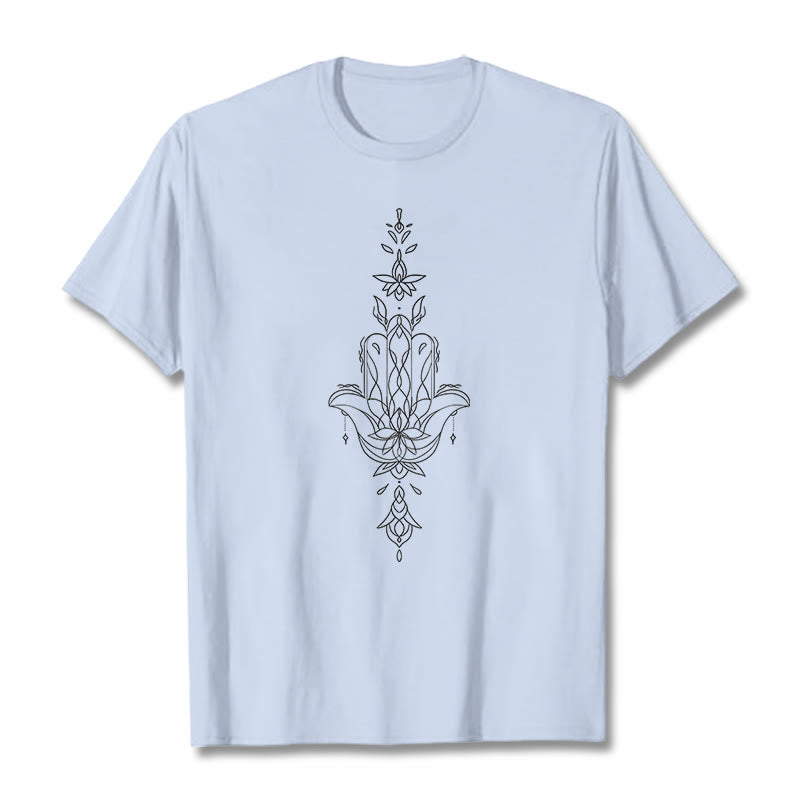 Nimara Ritual Hamsa Hand Lotus Flower Pattern Tee T-shirt