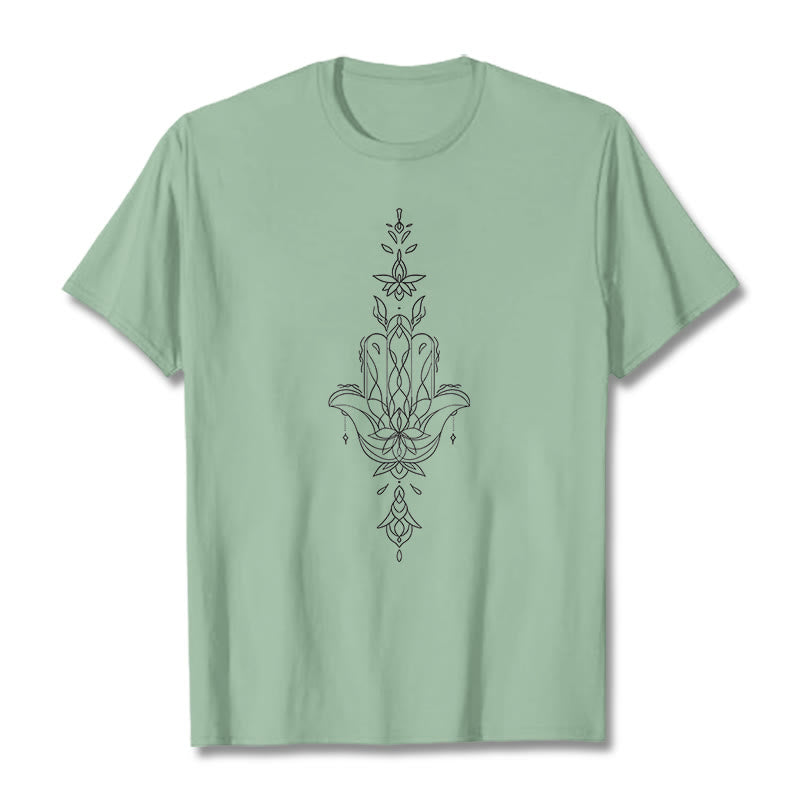 Nimara Ritual Hamsa Hand Lotus Flower Pattern Tee T-shirt