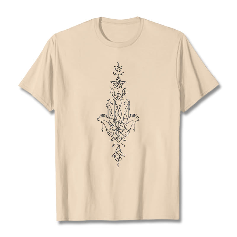 Nimara Ritual Hamsa Hand Lotus Flower Pattern Tee T-shirt