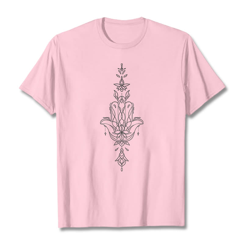Nimara Ritual Hamsa Hand Lotus Flower Pattern Tee T-shirt
