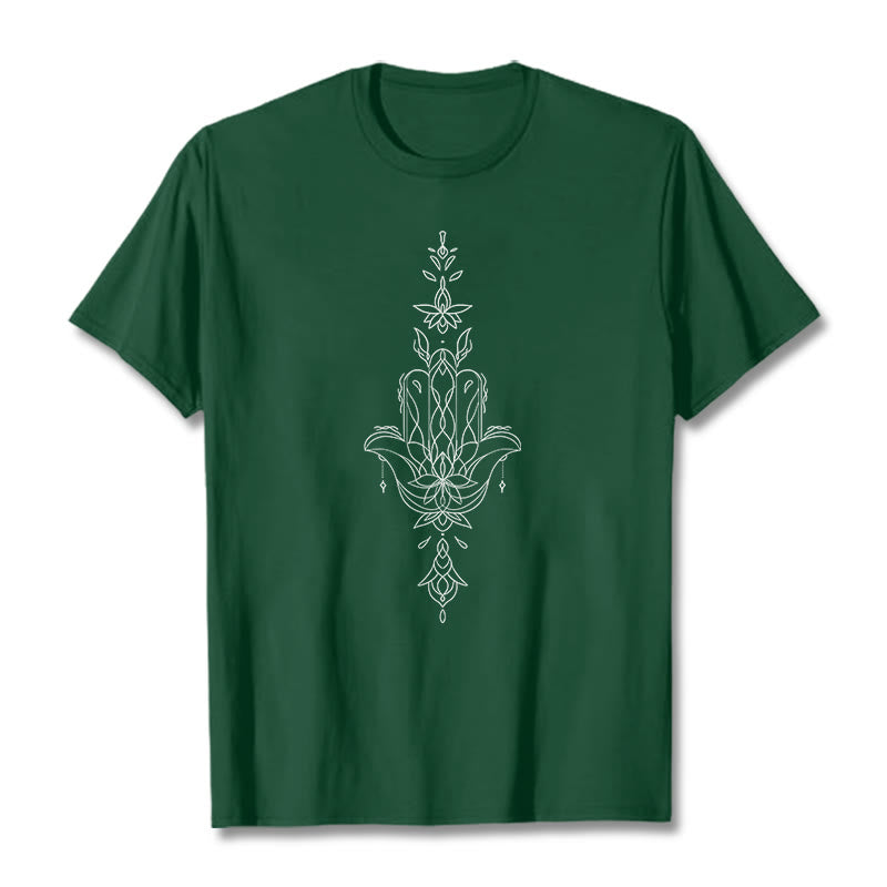 Nimara Ritual Hamsa Hand Lotus Flower Pattern Tee T-shirt