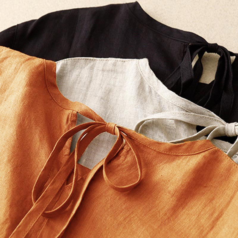 Nimara Ritual Casual Short Sleeve Bowknot Tie Straps Women's Midi Dress With Pockets