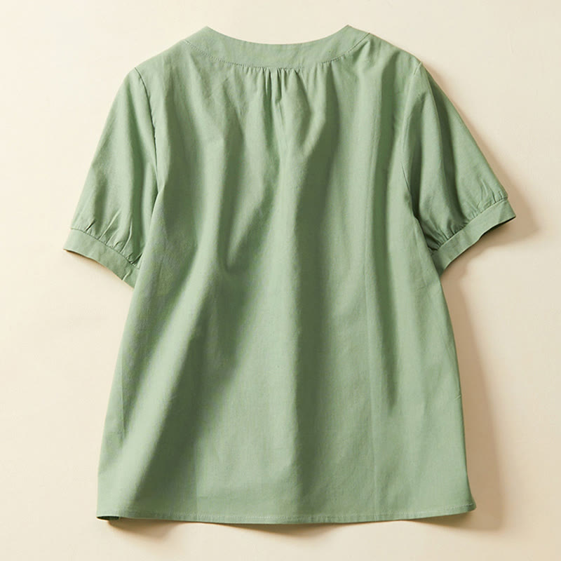 Nimara Ritual Casual Plain Button Women's Short Sleeve Cotton Linen T-shirt