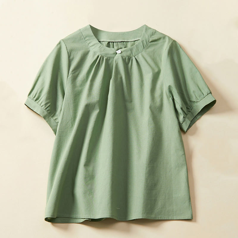 Nimara Ritual Casual Plain Button Women's Short Sleeve Cotton Linen T-shirt