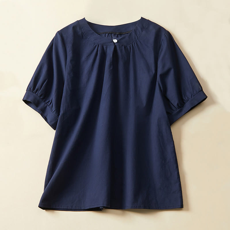 Nimara Ritual Casual Plain Button Women's Short Sleeve Cotton Linen T-shirt
